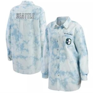 WEAR Seattle Seahawks Button Down Tie Dye Denim Long Sleeve Shirt